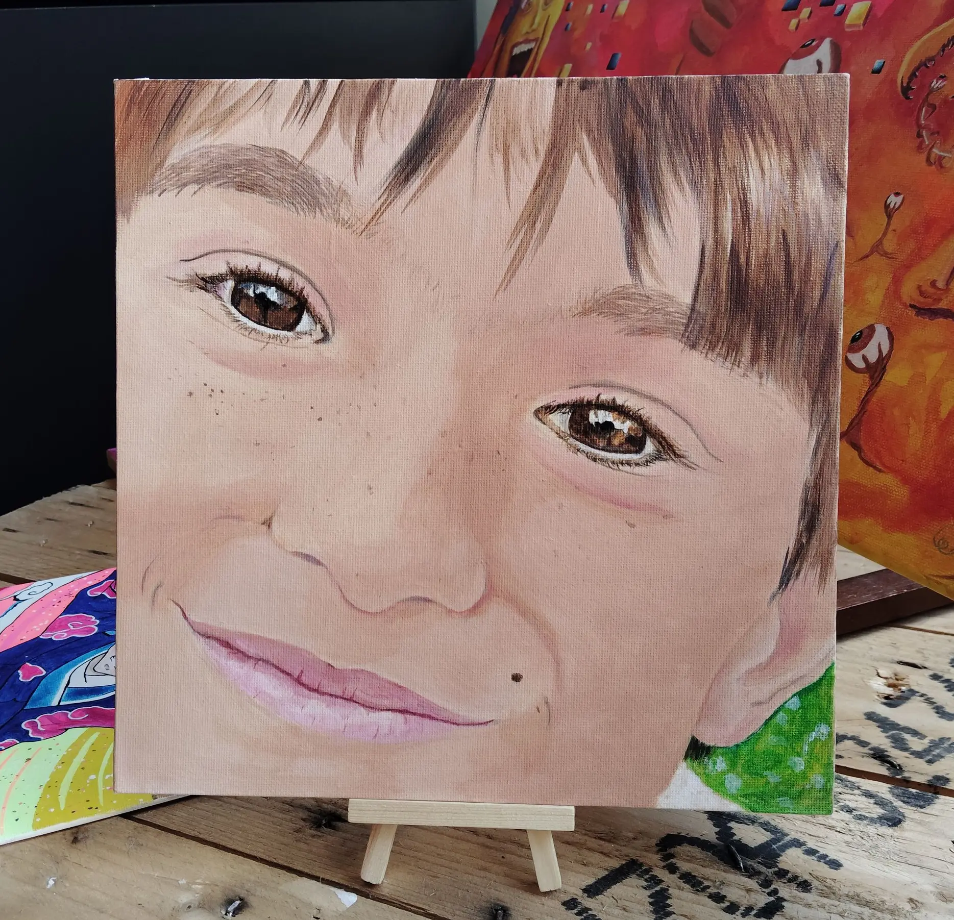 The portrait of a child. Zoomed in to focus on the eyes.